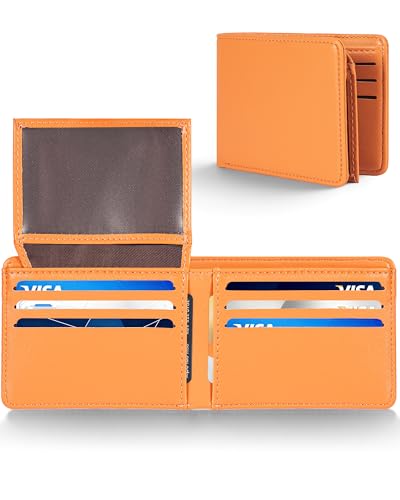 GNDR Wallet For Men Bifold Orange RFID Blocking Slim Faux Leather Wallets Card Holder Front Pocket Minimalist Men Accessories With Gift Box