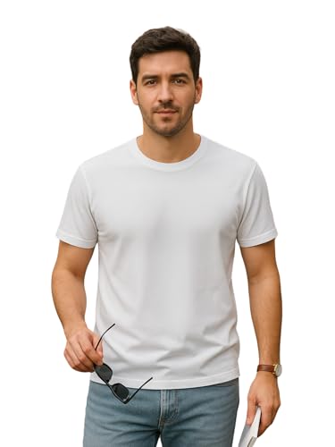 Image of Veirdo Regular Fit Half Sleeves Round Neck Solid Pure Cotton T-Shirt for Men (Available in White, Black, Swan White, Mustard, Maroon, Green, Lilac, Navy, Red Color)