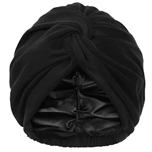 YANIBEST Turbans for Women Satin Bonnet Silk Bonnet for Sleeping Turban Head Wraps for Women Adjustable Twisted Turban Headwrap Black