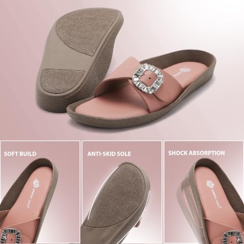 Image of Women Fashion Cross Strap Sliders with Crystal Buckle | Stylish Casual Slip-On Sandals for Women | Lightweight Comfort Slides Everyday Wear