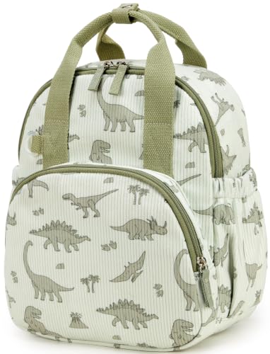 Image of Bluboon Toddler Backpack for Boys Girls 2-4 Cute 12 inch Preschool Kindergarten Backpacks Kids Daycare Bags School Travel (Green Dino Beige, Age 2-4 (12 inch H not Fit A4 Folder))