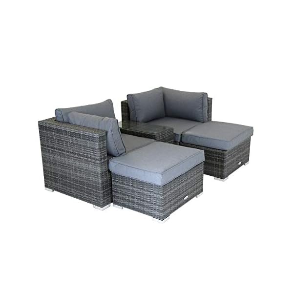 Charles Bentley 2/3 Seater Multi Use Rattan Lounge Set Love Seat Footstools Table in Natural/Grey - Image 4