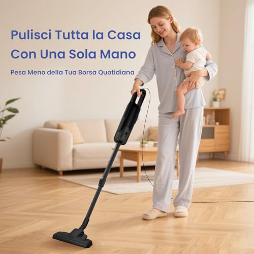 VersLife C8PRO Aspirapolvere con Filo 30KPa 600W, Scopa Elettrica con Bocchetta Senza Spazzola, Aspirapolvere Potente con Cavo da 5M, Filtro HEPA, Tubo Telescopico, per Pavimenti, Tappeti e Tende - Immagine 5