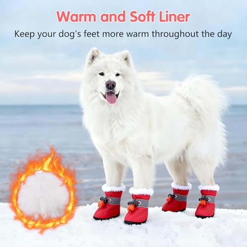SSIMIDAPT 4 Stück Hundeschuhe Pfotenschutz Winter, Schneestiefel für Hunde, Hundeschuhe mit Rutschfester Sohle und Reflektierendem Klettverschluss, Warm, für Kleine Mittlere Große Hunde