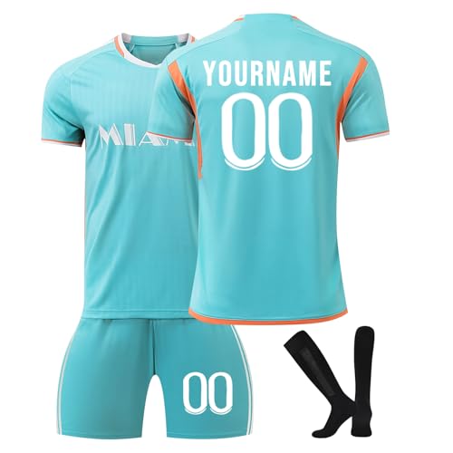 Miami Camiseta Fútbol Personalizadas Nombre y Número para Hombres y Niño, Equipación Fútbol DIY con Conjunto Top Pantalón Corto y Calcetines Regalo de Fútbol
