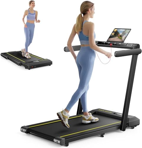TOPUTURE Cinta de Correr Plegable, 2.5HP Hogar Cinta de Correr para el Debajo del Escritorio, Frecuencia Cardíaca,130 KG, 16KM/H, Dual Pantalla, Bocina Bluetooth, App (Negro - Sin inclinación)