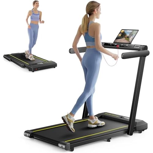 Folding Treadmill with 12% Incline, 4 in 1 Treadmills for Home/Office, Heart Rate, 16KM/H Portable Treadmill, 2.5HP Under Desk Walking Pad, Dual LED Screen, App, Bluetooth Speaker
