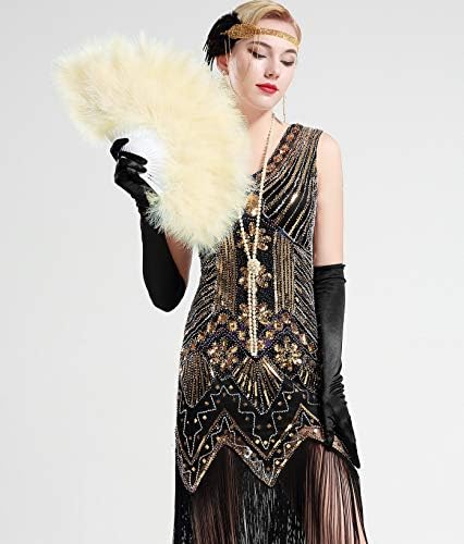 BABEYOND 1920s Marabou Feather Fan Flapper Folding Hand Fans Feather Fan Handheld for 20s Vintage Gatsby PartyChampagne