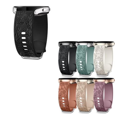 SNBLK Floral Engraved Bands Compatible with Samsung Galaxy Watch 7 6 5 4 Active 2 FE 40mm 44mm/5 Pro/Watch 3/6 4 Classic, 6 Pack 20mm Cute Flower Silicone Sport Strap for Samsung Watch Bands