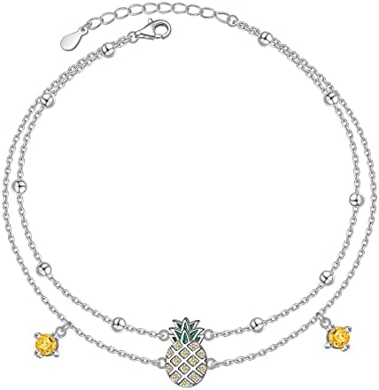 JZMSJF Anklets for Women S925 Sterling Silver Adjustable Beach Foot Ankle Bracelet Jewelry Gifts (Pineapple)