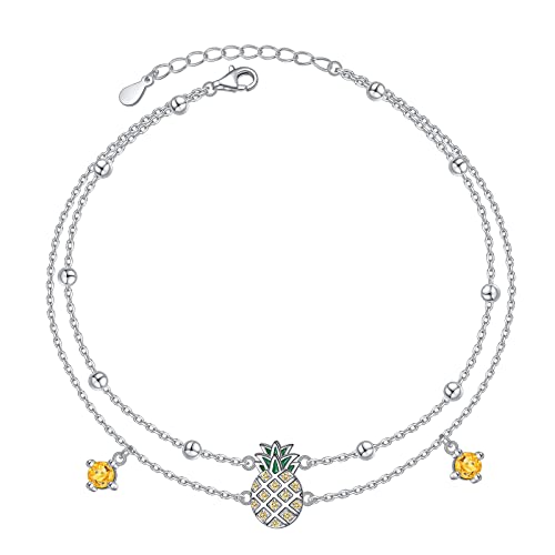 Jzmsjf Anklets For Women S925 Sterling Silver Adjustable Beach Foot Ankle Bracelet Jewelry Gifts (Pineapple) #TOP3