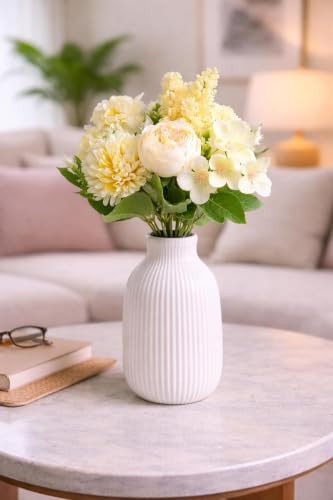 Image of SATYAM KRAFT 6 Pcs Artificial Multiflora Flower Roses Fake Sticks Bunch Decorative Items for Home Decor, Bouquets, Bedroom, Living Room, Wedding, Festive Decor (Without Vase)