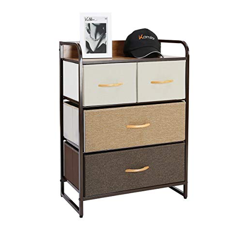 Kamiler 4-Drawer Dresser Storage 3-Tier Organizer Tower Unit for Bedroom Hallway Entryway Closets Nurseries - Sturdy Steel Frame Wooden Top Removable Fabric Bins