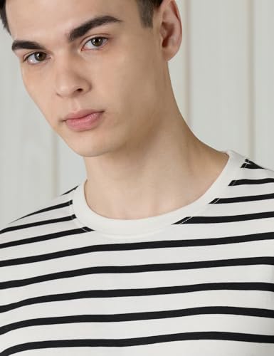 Image of Amazon Brand - Symbol Men Cotton Rich Relaxed Fit Striped Tshirt | Half Sleeves | Available in Plus Size