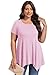 LARACE Short Sleeve Shirts for Womens Plus Size Tops Casual Summer Clothes Asymmetrical Tunic Blouses(Pink L)