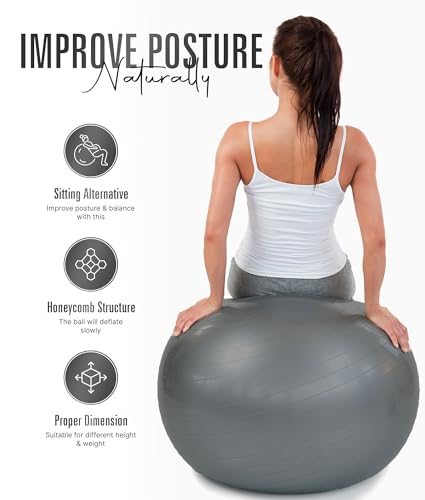 Image of ROMIX Exercise Ball, Anti-Burst Extra Thick Yoga and Birthing Ball with Pump, Non-Slip Stability Ball for Fitness, Pilates, Pregnancy, Physical Therapy, Home Gym, 55 /65 /75 cm (22 /26 /30 in)
