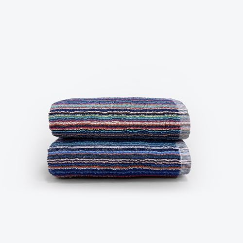 Odyssey 100% Recycled Cotton Hand Towel Set - Multi Coloured Remnant Yarn Stripe, Absorbent, Quick Dry, 2 x Hand Towels 50 x 80cm, Lightweight 400GSM