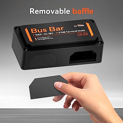 Image of LiTime 300A Bus Bar, 4xM8 Studs Power Distribution Block, Max 48V DC, Black