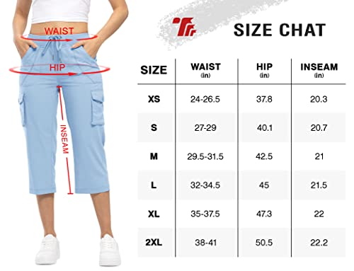 Tbmpoy Womens Hiking Pants Cargo Capris For Women 6 Pockets Quick Dry Casual Outdoor Trip Loose Shorts Cropped Cotton Baby Blue M thumb #7