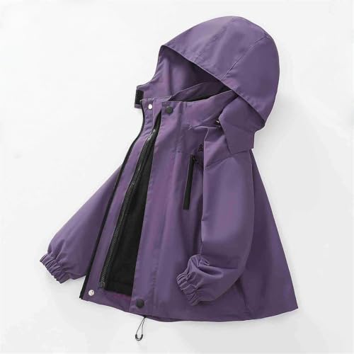 Girls Jacket,Girls 3 in 1 Windbreaker Hooded Jacket Kids Solid Fleece Lined Outwear Windproof Hoodie Raincoats with Pockets for 3-14 Years - Image 7