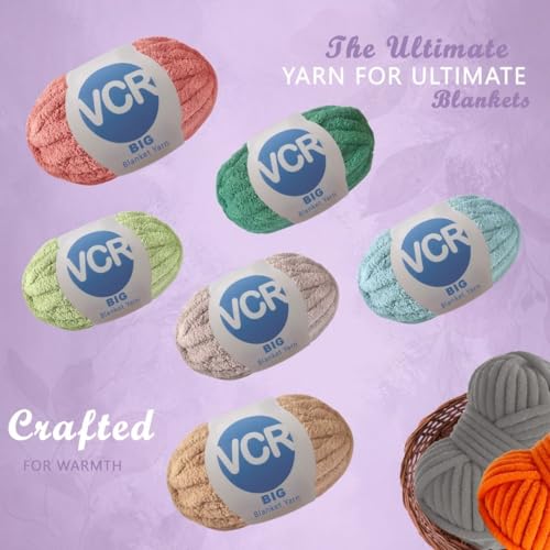 Image of VCR Light Grey Yarn, 200 Grams Big Chunky Hank, 22 Meters Length, Suitable for Knitting Blankets and Pillows, 100% Polyester Yarn Ball for Crochet DIY, Soft Threads, Pack of 1