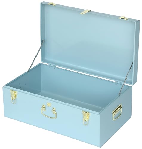 Image of Vixdonos Large Metal Trunk Decorative Storage Box College Dorm Chest with Handle
