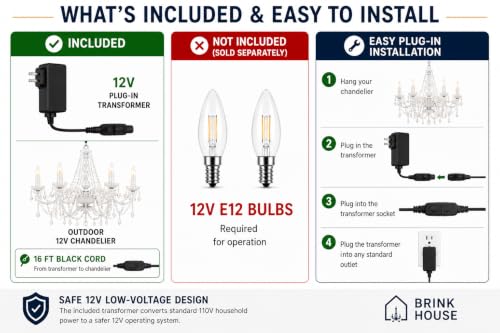 Image of Outdoor 12V Plug-in 6-Light Crystal Chandelier, Black