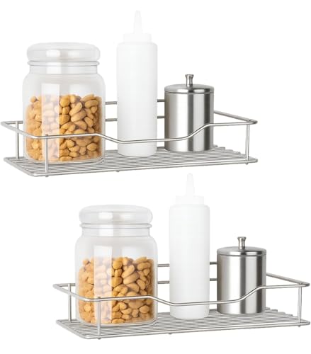 Image of Stainless Steel Wall Mounted Shelf for Kitchen & Bathroom | Rustproof Storage Rack for Spices, Accessories | Heavy Duty Wall Organizer with Easy Installation | (Silver) (Pack of 2)