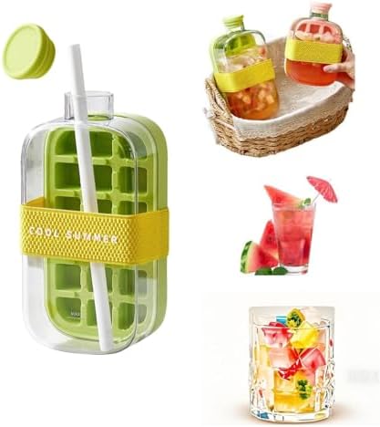 Botella de Cubitos de Hielo con Paja, 2 en 1 Botella de Agua con ...