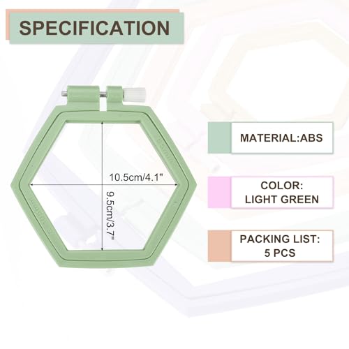 Image of PATIKIL 5 Pieces 4.1 inch x 3.7 inch Hexagonal Embroidery Hoops, Adjustable Cross Stitch Hoops Ring ABS Plastic Embroidery Frame Punch Needle Hoop for Sewing, Needlework, DIY Craft, Light Green