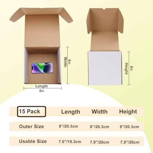 Image of WIFTREY 15 Pack 8X8X8 Small Shipping Boxes, White Corrugated Cardboard Box 8''x8''x8'' for Mailing Packing Shipping