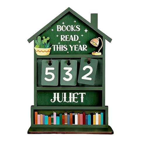 Wooden Bookshelf Decors with Annual Reading Counter for Monthly Reading Goal Reading Progress Counter