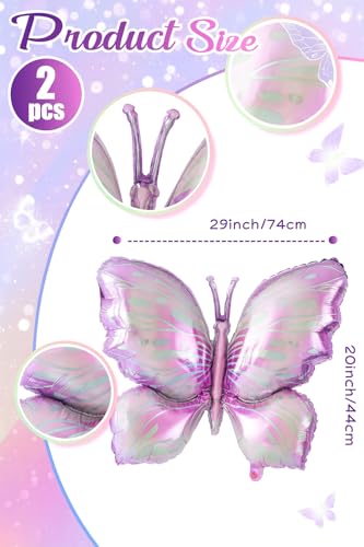 Image of AMFIN (Pack of 2) Large Butterfly Foil Balloons 34 Inch Gradient Birthday Party Decorations | Helium & Air Compatible - Purple