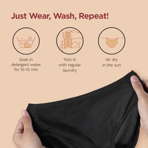 Image of PEESAFE Reusable Period Panty for Women & Girls | Medium Size | Suitable for Heavy Flow | Rash Free, Leak Proof Menstrual Underwear | Comfortable Fit | Lasts Up to 60 Washes Black