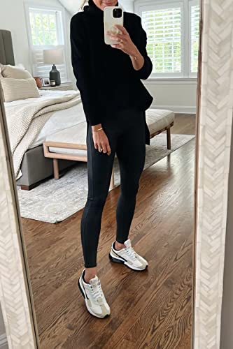 Lillusory Turtleneck Oversized Sweaters For Women Cute Tunic Spilt Hem Tunic Pullover Sweater Knit Tops Plus Size Black #TOP4