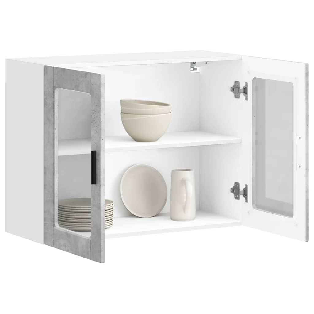 Armario colgante de cocina con puerta de cristal, color gris hormigón de 80 x 31 x 60 cm, espacio de almacenamiento para cocina y comedor, armario multiusos con estante, almacenamiento y