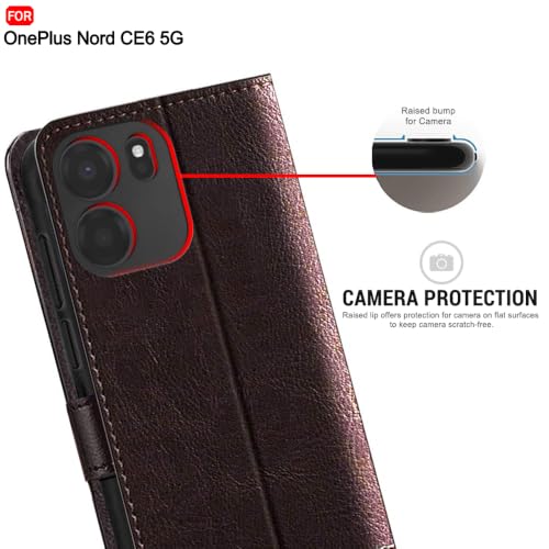 Image of TheGiftKart Flip Back Cover Case for OnePlus Nord CE 6 5G | Dual-Color Leather Finish | Inbuilt Stand & Pockets | Wallet Style Flip Back Case Cover for OnePlus Nord CE6 (Faux Leather, Coffee & Brown)