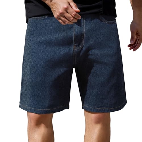 Duohropke Pantalones vaqueros cortos para hombre, pantalones vaqueros cortos, ajustados, elásticos, bermudas, pantalones de verano con bolsillo, monocolor, pantalones de ocio, tallas grandes