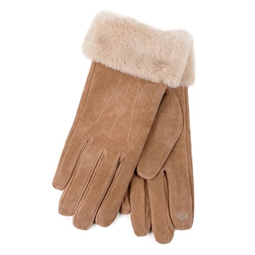 Isotoner Ladies Three Point Suede Gloves With Faux Fur Cuff