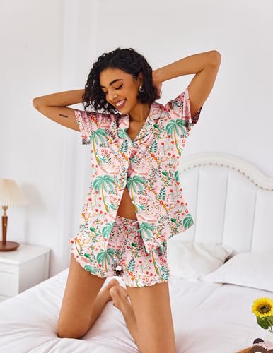 Image of Ekouaer Pajamas Set for Women Short Sleeve Sleepwear Button Down Pjs Lounge Sets Soft Nightwear