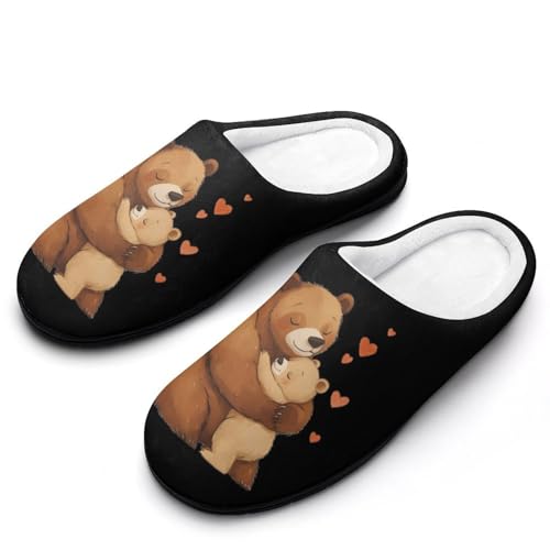 Mammy Bear Love Women's Cotton Slippers Indoor Outdoor Slip-on Warm House Shoes with Anti-Skid Rubber Sole