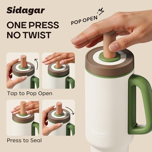 Sidagar Tumbler with Handle,36 oz Ceramic Lined Travel Mug Water Bottle with Straw,Vacuum Insulated Stainless Steel Cup with Lid,Fits Cup Holder, Leak Resistant Press-in Lid,White — view 4