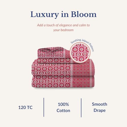 Image of Jaipur Weaves Jaipuri Double Bed Cotton Bedsheet Queen Size 90x85, 120 TC 100% Pure Cotton Bed Sheet with 2 Pillow Covers, Floral Traditional Print (Pink Floral, Double)