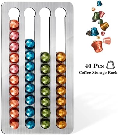 CusieryMax Coffee Pod Holder, Stainless Steel Adhesive 40pcs for Nespresso Original Line Pods, Coffee Pod Organizer Suitable for Kitchen Walls and Cabinets