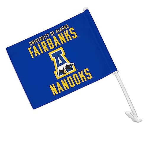 University of Alaska, Fairbanks Nanooks Logo Car Truck Flag with Window Clip On Pole Holder - Right Passenger Side