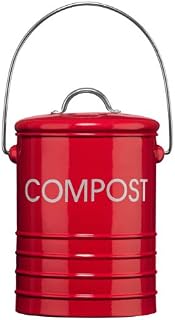 Premier Housewares 510018 Compost Bin with Handle, Red, Metal, H20 x W15 x D15cm