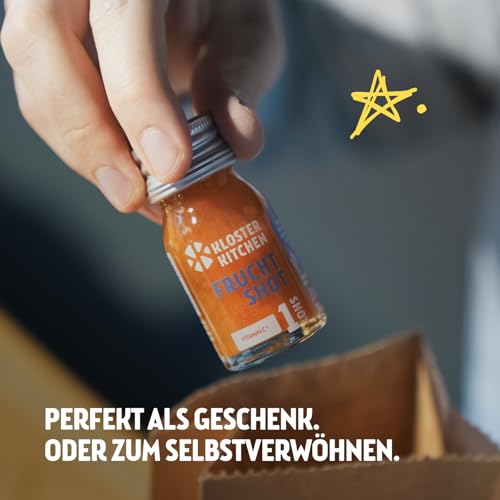 DIY Adventskalender Füllung Inhalt zum Selber Befüllen für Erwachsene Männer Frauen | Kloster Kitchen Bio Ingwer Shot Mix | 14 Flaschen á 30 ml mit echten Ingwerstückchen I vegan Glasflasche 7x3,3 cm