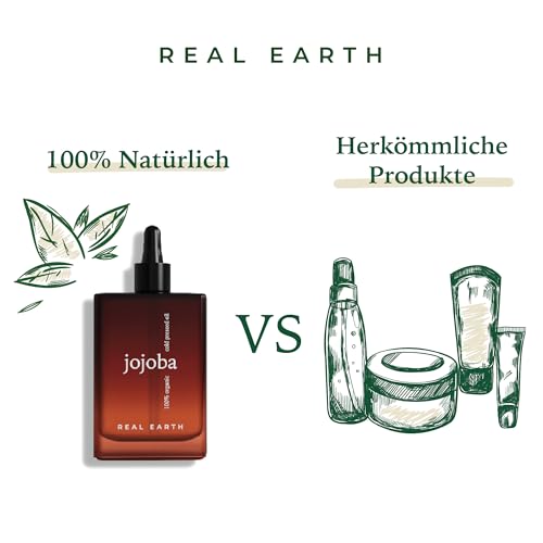 Jojobaöl Bio 100ml – 100% Reines & Kaltgepresstes Gesichtsöl – Für Haut, Haare, Nägel – Feuchtigkeitspflege gegen Akne, Falten & Dehnungsstreifen – Vegan – Real Earth