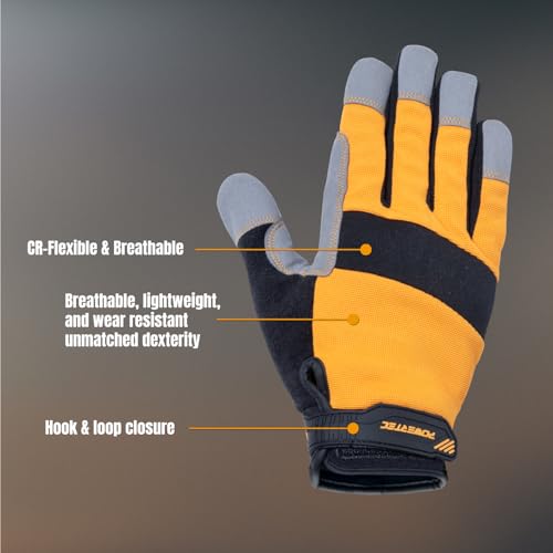 Image of POWERTEC Safety Work Gloves | Work Gloves for Men and Women, Touch Screen, Flexible Breathable, Fit Padded Palm for Vibration Reduction, For Construction, Mechanical work & Light work 1 Pair (Size XL)