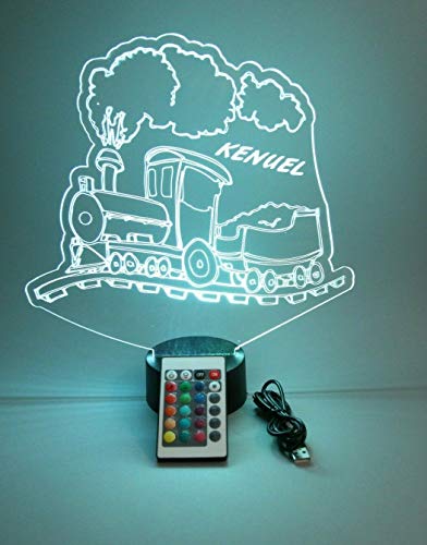 Vehicles Planes Trains And Automobiles Name Night Light Up Lamp Shape Led Personalized Custom Made Desk Table Lamp, It's Wow, With Remote 16 Colors Changing, Great Gift (Train Locomotive) #TOP1